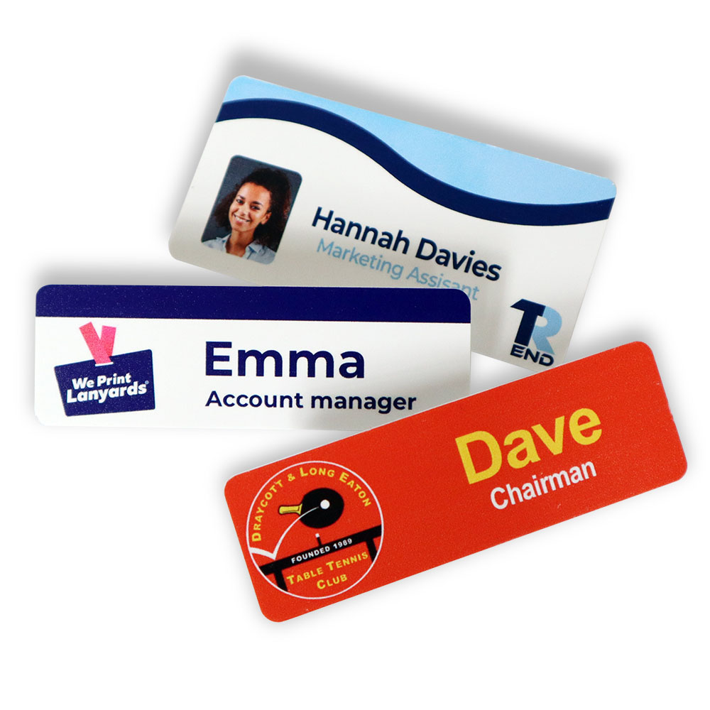 Picture of ten UK manufactured printed personalised name badges.